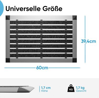 Килимок для дому та вулиці 40x60 см, алюмінієвий каркас срібного кольору, Polypropylene волокна