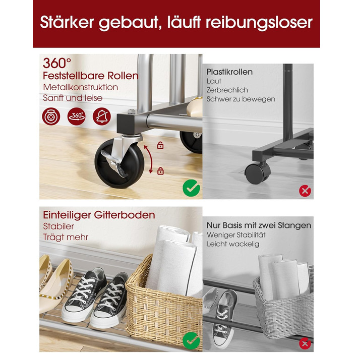 Вешалка для одягу на колесах, з полицею та широкою перекладиною, 116 x 43 x 150 см, сріблястого кольору