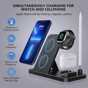 Бездротовий зарядний пристрій 4-в-1, 18W для Apple Watch, AirPods Pro, iPhone 12/SE/11/X/XR/Xs Max/8, Samsung Galaxy S20/S10 - Qi сертифікований