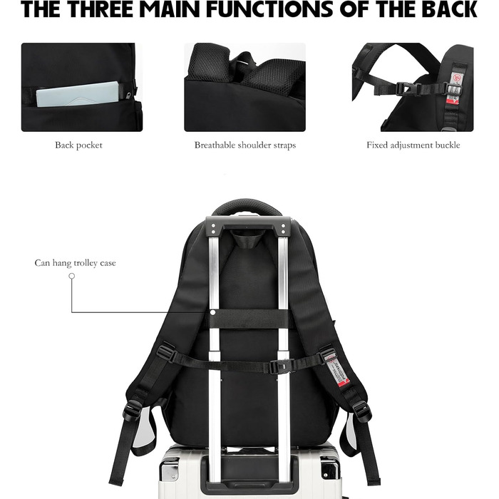 Водонепроникний шкільний рюкзак JANSBEN для підлітків (хлопців та дівчат), багатоклековий дизайн для школи та подорожей, ідеальний для 5 класу, чорний