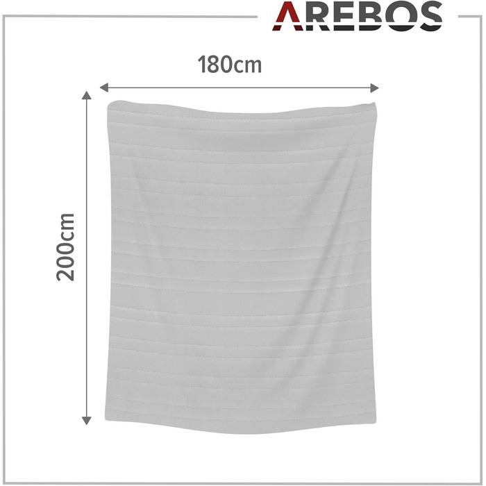 Електрична гріюча ковдра Arebos 200x180 см з таймером та захистом від перегріву | Плюшева, машинна стирка, 9 рівнів нагріву, антрацит