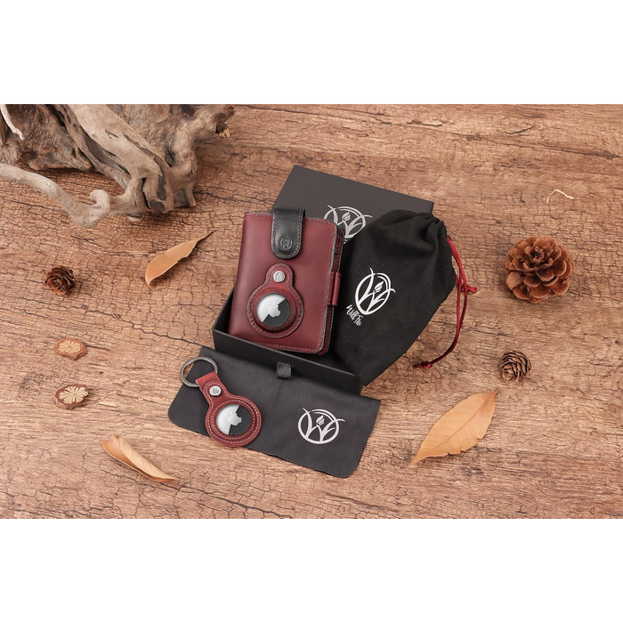 Will Fire® AirTag Wallet with Photo Capsule | Includes AirTag Attachment | Genuine Leather Wallet with Coin & Bill Compartments | Extra Secured RFID Card Holder | Space for up to (12) Cards | [Red-Black]