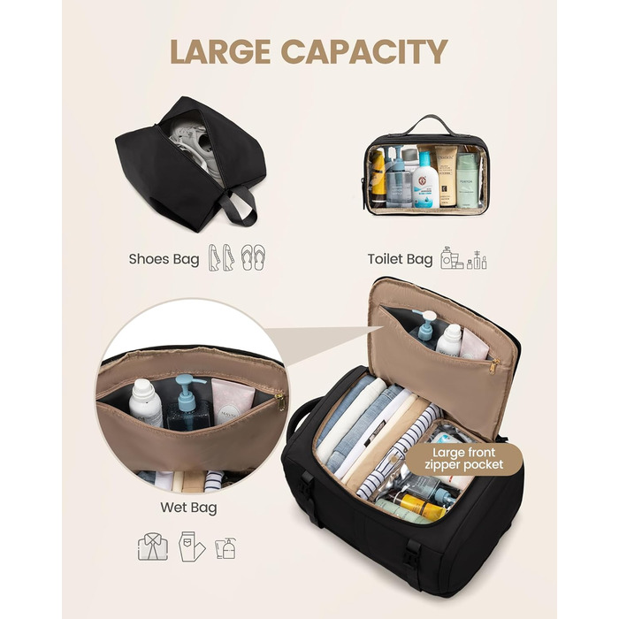 Чорний жіночий рюкзак LOVEVOOK 50L для подорожей, авіаперельотів та роботи, 17 дюймів