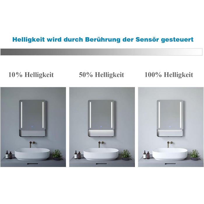 Дзеркало для ванної кімнати AQUABATOS з підсвічуванням 100x70 см LED з антизапарюванням, сенсорним вимикачем, 3 кольорами світла та регулюванням яскравості