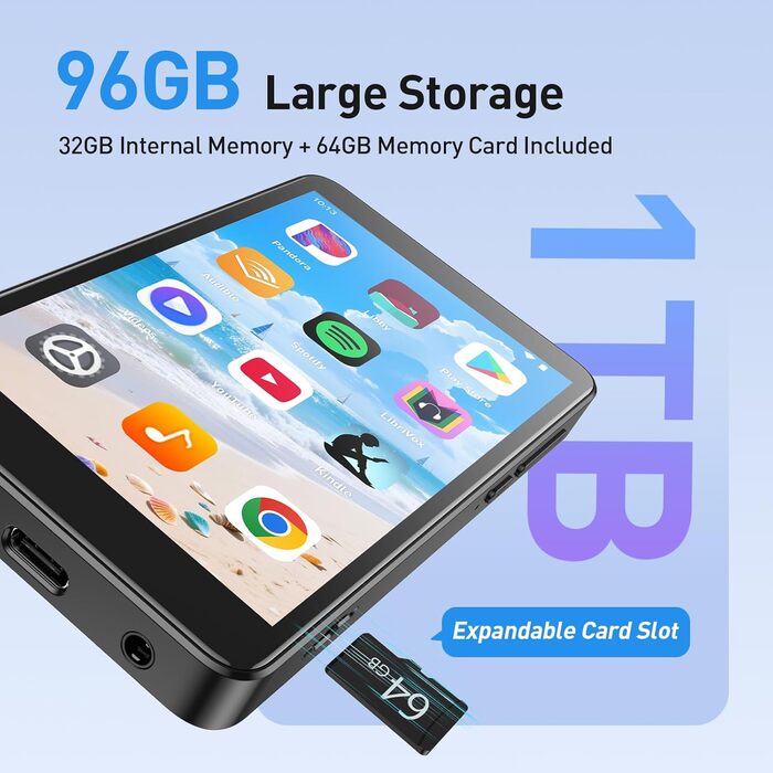 MP3 плеєр AGPTEK з Bluetooth та Wi-Fi, Android 14, 4