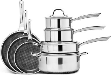 Набір посуду LEADZM Keramik 20 предметів для індукційних плит: каструлі, сковороди з кришками, екологічний (без PFOS/PFOA), чорний + натуральний