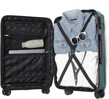 Чемодан BEIBYE з жорсткою обшивкою, TSA-замок, розширюваний, 55 см (Темно-зелений)