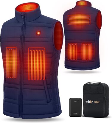 Обогреваемая жилетка UNBON для мужчин и женщин с Powerbank 10000mAh USB, 3 режима нагрева, 6 зон обогрева, жилетка-куртка с аккумулятором (M, Синий)