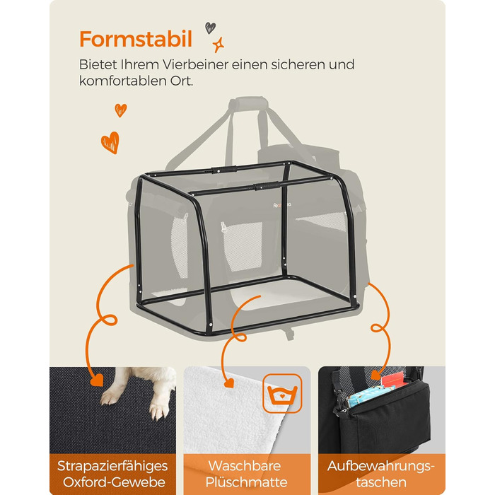 Клітка для собак Feandrea, переноска для собак, чорна, 60 x 42 x 42 см, з ручками та кишенями