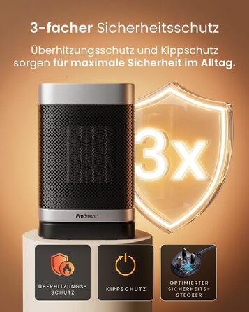 Керамічний тепловентилятор-товпіль Pro Breeze ThermaCube Plus 2200W з термостатом, дистанційним керуванням та Eco-режимом, обертання 65°, захист від перекидання