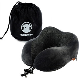 Подушка для шиї з піною з пам'яті, 360-градусна підтримка голови, зручна та легка, ідеальна для сну в літаку, авто, поїзді, автобусі та вдома, з чохлом для зберігання (Сіра)