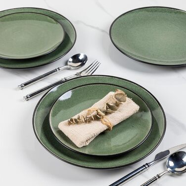 Набір посуду GBhome з реактивної глазурі для 6 осіб (18 предметів), ручна робота, кераміка, безпечний для мікрохвильовки та посудомийної машини, набір тарілок та мисок