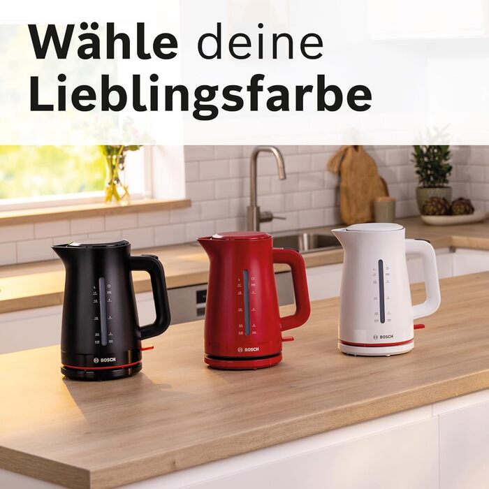 Електричний чайник Bosch MyMoment TWK3M123, 1.7 л, 2400 Вт, чорний матовий, з автовимкненням, захистом від перегріву та індикатором рівня води