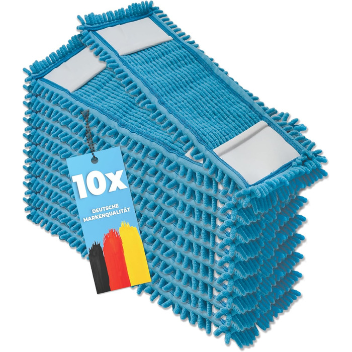 10x Replacement Cover for Floor Wiper - Chenille (Terry Cloth) Wiping Cover Blue - Chenille Microfiber Mop for Sensitive Floors - Microfiber Mop Cover for Floor Care Suitable for All 40 cm Folding Mop Holders - Mop Cover