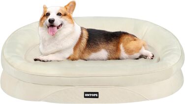 Ортопедичне ліжко для собак, ліжко-софа для собак з підковоподібним валиком, неслизьке дно, кошик для собак, знімне та пральне, середні та великі породи, 106 x 79 x 17 см (90 x 71 x 15 см), бежеве