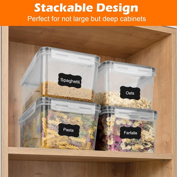 Набір контейнерів для зберігання Withosent 24 шт. з кришкою, пластикові, для борошна, мюслі, кукурудзяних пластівців, з етикетками та ложкою (2L 1.6L 0.8L)