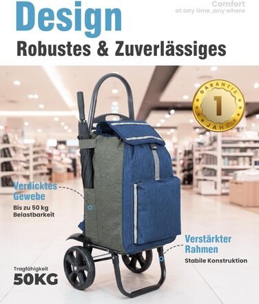 Складаний візок для покупок Homecall 50L з охолодженням та сумкою, 3 в 1 (блакитний & сірий)