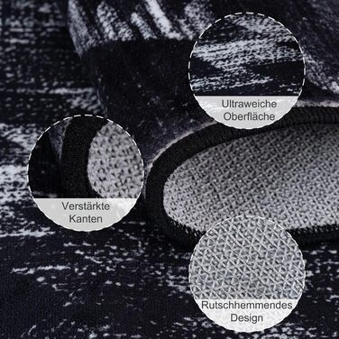 Килимок-довгий килим для коридору, кухні, вітальні та офісу. Нековзкий, з коротким ворсом, пральний, складаний, у стилі бохо, чорно-білий (60 x 180 см)