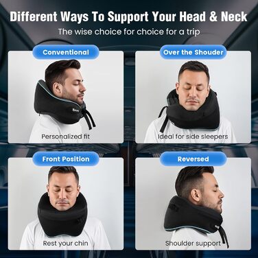 Подушка для шиї у літак Memory Foam з регульованими ремінцями, дихаючим чохлом, у вигляді «вушка» для літака, авто, поїзда. У комплекті сумка з гачком для зручного транспортування. Стандартна, для дорослих
