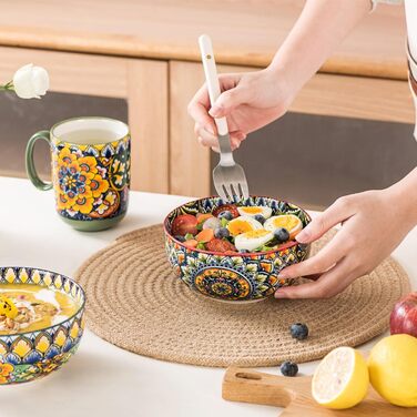 Набір супових тарілок Henten Home, 4 шт. - порцелянові десертні/сніданочні тарілки, 300 мл, для морозива/рису/десерту, кольорові сервіровочні миски, 4 шт. - Богемний стиль