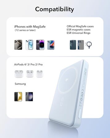 Power Bank ESR MagSafe 10000mAh з бездротовою зарядкою Qi2, 15W, USB-C, для iPhone та Google Pixel, білий