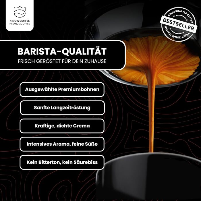 Кава в зернах King's Coffee Black Edition Crema Intense, міцна арабіка для автоматичних та ріжкових кавомашин, низька кислотність, обсмаження в Італії, 1 кг