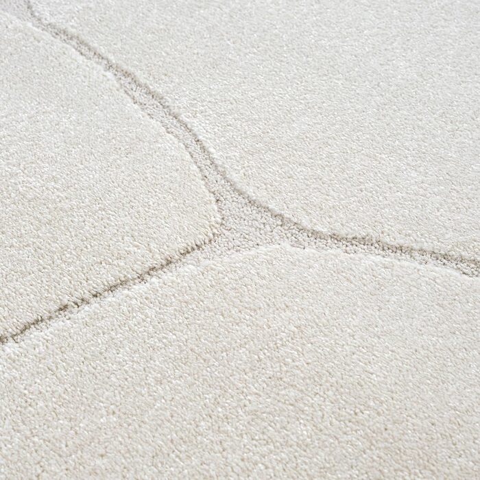 Килим Everest - сучасний коротковорсовий килим для вітальні та спальні з ефектом висоти-низькості, 3D ефект, висока щільність ворсу та приємна м'якість, дизайн Panglao, кремовий (200 x 290 см)