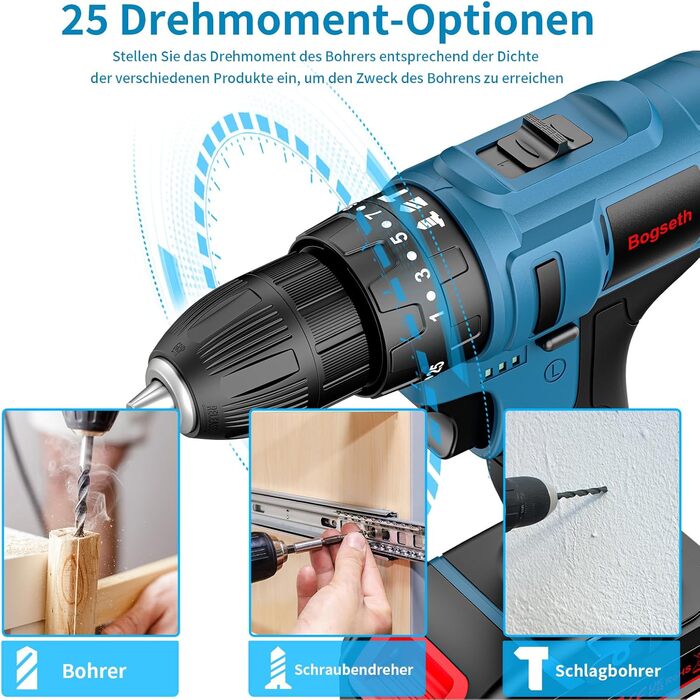 Акумуляторний шурупокрут Bogseth 21V з набором інструментів 112 шт. для дому та саду