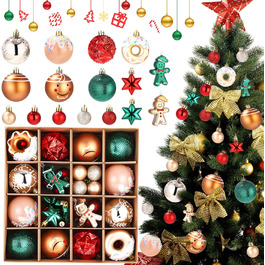Набір прикрас для ялинки на Новий Рік: 42 штуки, кульки, червоний, зелений, золотий | Ялинкові прикраси