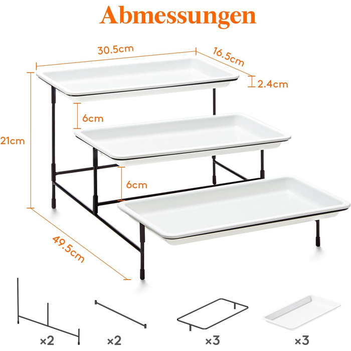 Lifewit 3-Tier Etagere with 30 x 17 cm Plastic Serving Plates, 3-Level Serving Tray Serving Platter with Folding Black Metal Shelf, Buffet Party Accessories for Vegetables/Fruit/Cookies/Cake