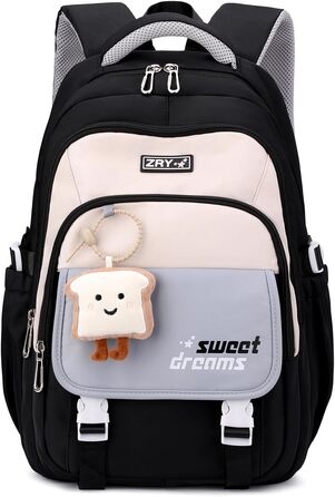 Шкільний рюкзак для дівчаток 2-10 класів, 32L, легкий дитячий рюкзак | Дихаюча спинка | М'які лямки | Брест-стріжка, ранці для школи, рюкзак для підлітків 8+ років (Чорний)