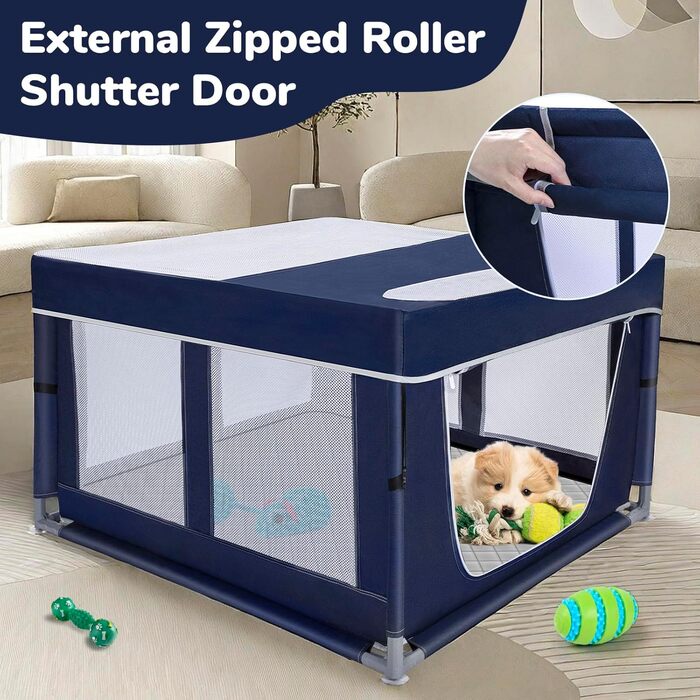 Шестигранний вольєр для собак, 114 см, м'який вольєр для цуценят з тканини 600D Oxford, стабільна конструкція з товстих нержавіючих труб, 65,6 см висоти, вольєр для малих та середніх собак (вольєр для собак 106,7 см з дахом та підстилкою для сечі, Королів