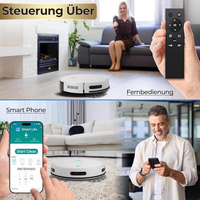 Робот-пилосос SereneLife з функцією миття підлоги, 3-в-1, керування через додаток, ідеальний для шерсті тварин та килимів (3000Pa)