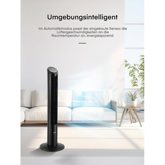 FOHERE Вентилятор Тур - Безшумний, 102 см, з пультом, 4 режими, 12 швидкостей, таймер 12 год, швидкість 7,6 м/с, для дому, спальні, офісу, чорний