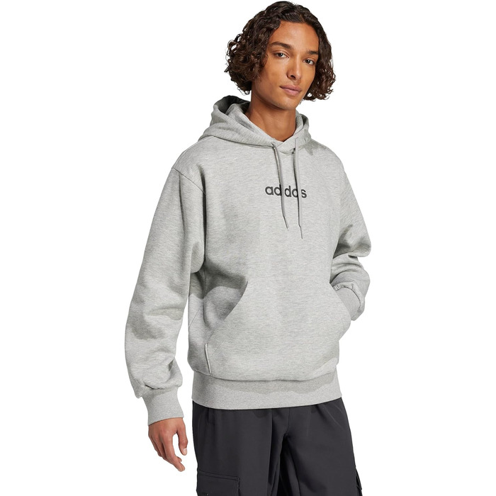 Чоловічий худі adidas Essentials Linear Fleece з капюшоном, сірий меланж/чорний, розмір S
