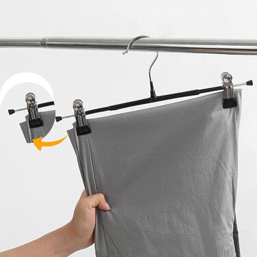 10 металевих вішалок для штанів, шкарпеток та спідниць з кліпсами, 30 см, антиковзаючі, хром, міцні, економія місця, чорний