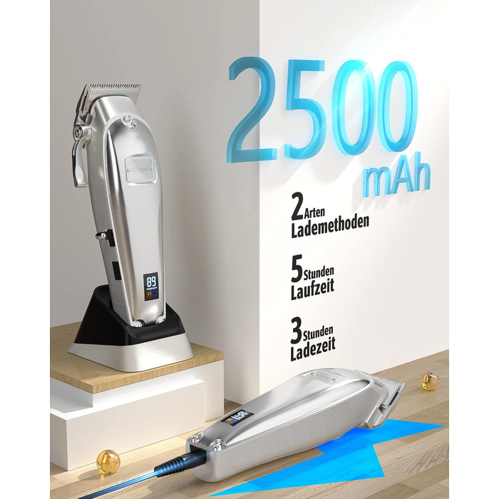 Професійна машинка для стрижки собак Oneisall для густого хутра з основою, електрична машинка для стрижки собак з потужним мотором 6500RPM для густого, довгого та кучерявого хутра, срібна