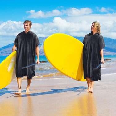 Surf Poncho Hooded Changing Towels Quick Dry Beach Change Robe for Adults Men Women Waterproof and Sandproof Bathrobe for Surfing Swimming Bathing Oversized Black