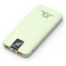 Powerbank 10000mAh 22.5W з LCD-дисплеєм: Швидка зарядка, 3 виходи, 2 входи, USB-C, для смартфонів та планшетів (зелений)