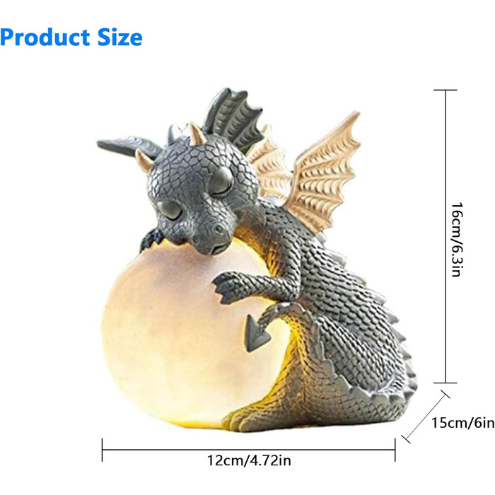 Decorative Dragon Figurine with Round Light, Dragon Figures Garden Decor for Outdoors, Decorative Dragon Garden Dragon for Balcony, Garden Decor Lucky Dragon for Men Women Girlfriend Mom Birthday