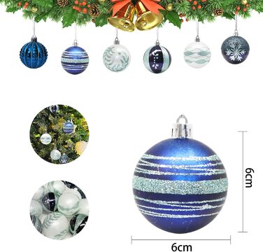 30 шт. Новорічні кулі, прикраси на ялинку, синій та білий, 6 см. Ручна робота, з гачком. Новорічні прикраси для ялинки та різдвяний декор.