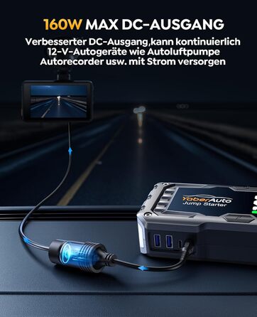YaberAuto 6000A Powerbank для запуску двигуна авто, 12V, 10.0L бензин/9.0 Diesel, LCD, 450 Lumen, YA100
