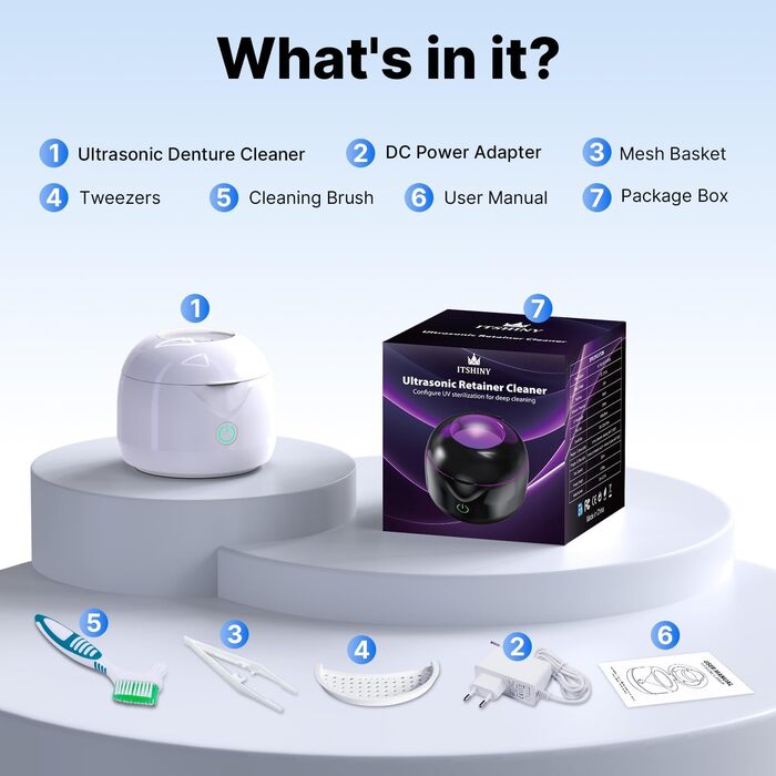 Ультразвуковий очищувач, 45000 Гц, 200 мл, для зубних протезів, альгінаторів, брекетів, зубних щіток, ювелірних виробів (білий)