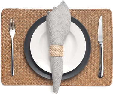 Set of 6, Rectangular Placemats made of Natural Seagrass, 43 x 30 cm, Woven Rattan Placemats for the Dining Table