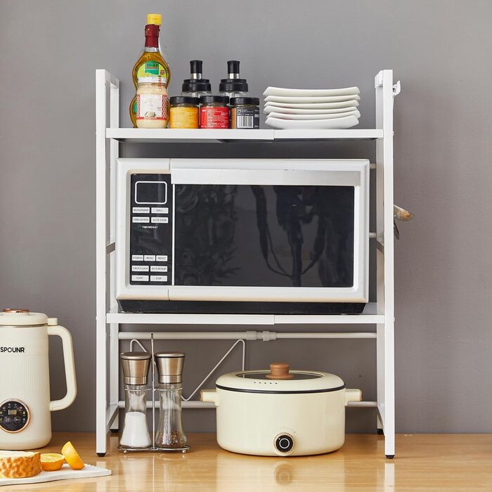 Розширювана полиця для мікрохвильової печі, органайзер для кухні, підставка для повітряної фритюрниці, 3 яруси (чорний/білий)