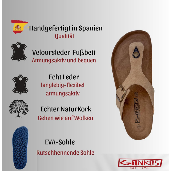 Сндалі шкіряні Ledersandalen анатомічні з корковою устілкою, тауп (Taupe), 41 EU, Іспанія