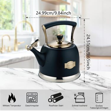 Чайник для кемпінгу з нержавіючої сталі 3L, з носиком, для плити та індукції, чорний