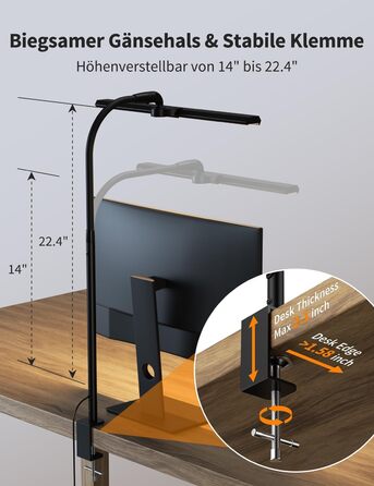 LED лампа для столу Kary з регулюванням яскравості, 40см, 12W, для офісу, роботи, читання, захисту очей, дітей, 5 рівнів регулювання, 5 кольорів, таймер 60 хв, білий + металева клямка
