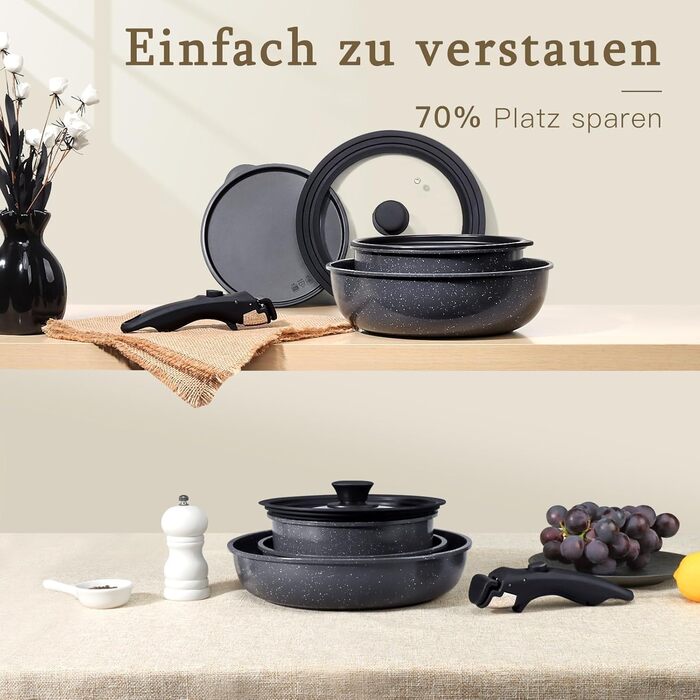 Набір посуду GiPP 21 предмет: сковороди та каструлі з антипригарним покриттям, для всіх типів плит, чорний