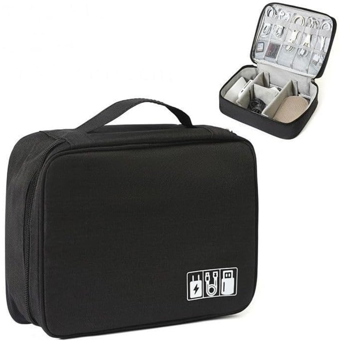 Електронна сумка-органайзер для аксесуарів: зарядний пристрій, павербанк, кабелі (чорний)